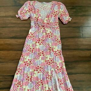 SO Pink and Red Floral Maxi Dress